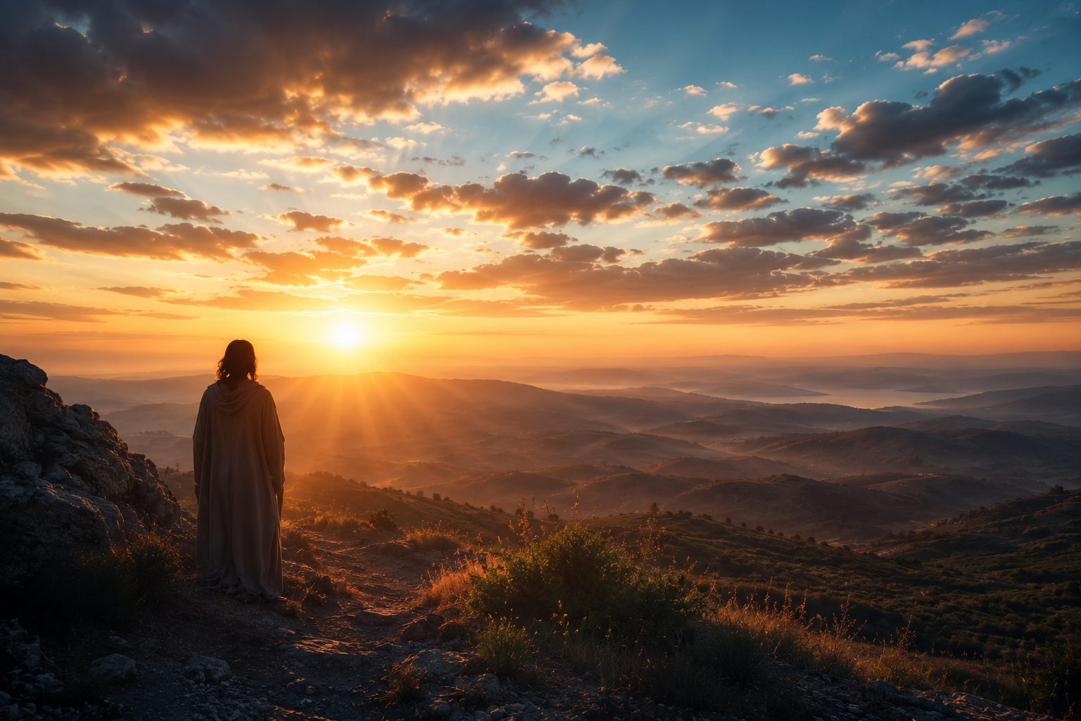 Jesus Christ Is Coming — cinematic sunrise over the mountains